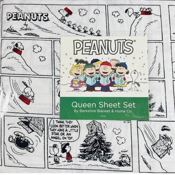 Peanuts Christmas White Queen Sheet Set by Berkshire Blanket Comic print New - Picture 7 of 7